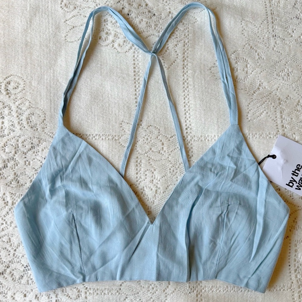 By The Way Revolve Blue Rayon Cotton Strappy Tie Back Bralette Top Size Small